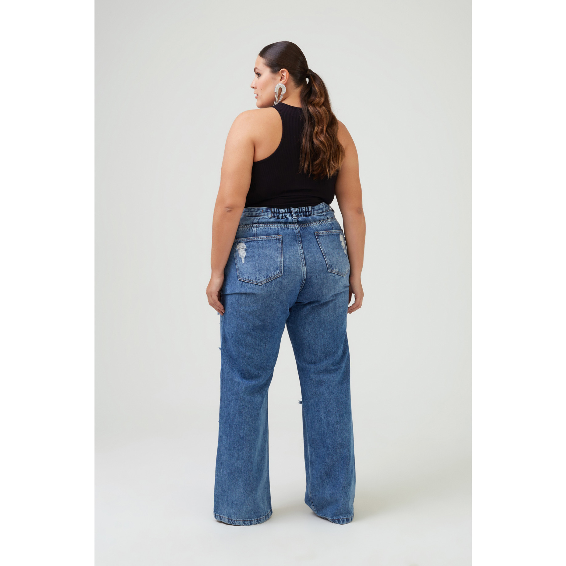 Cal A Wide Jeans Com Pu Dos E Foil Prata