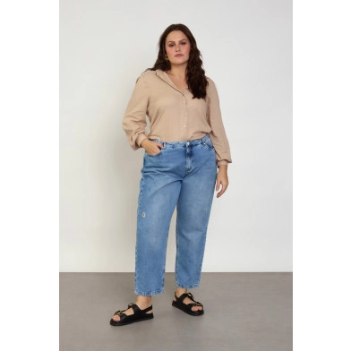 CALÇA MOM JEANS COM PUÍDOS FEMININO PLUS SIZE